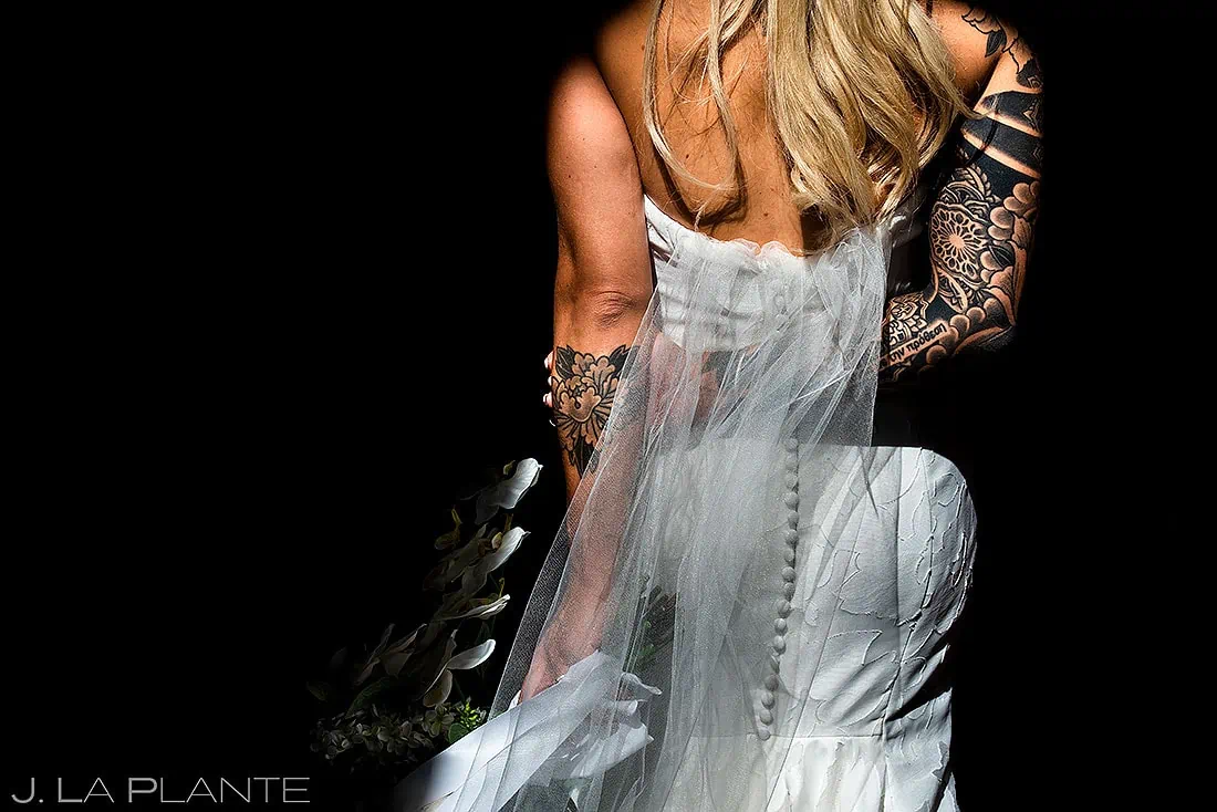 detail photo of wedding dress and veil