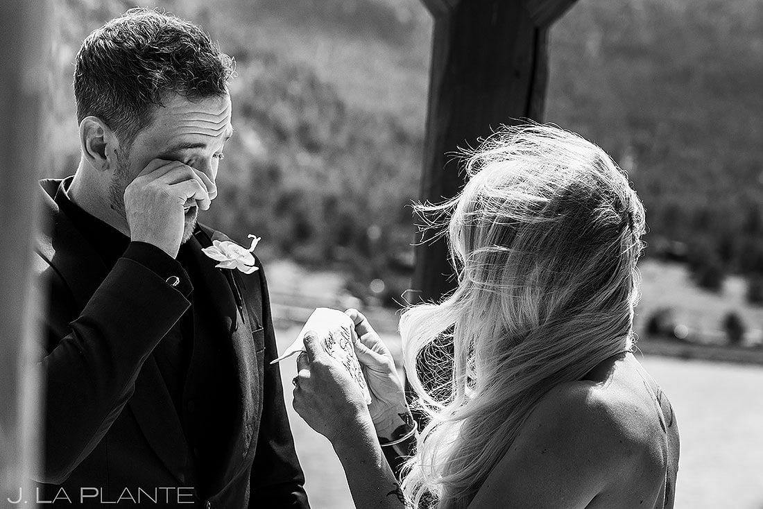 first look between bride and groom in Estes Park