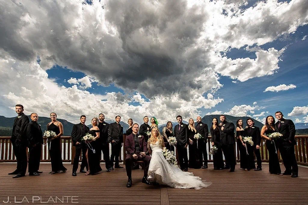 unique wedding party portrait in Estes Park, Colorado