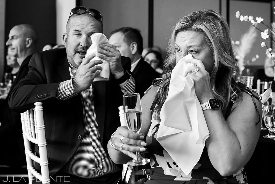 wedding guests crying during toasts