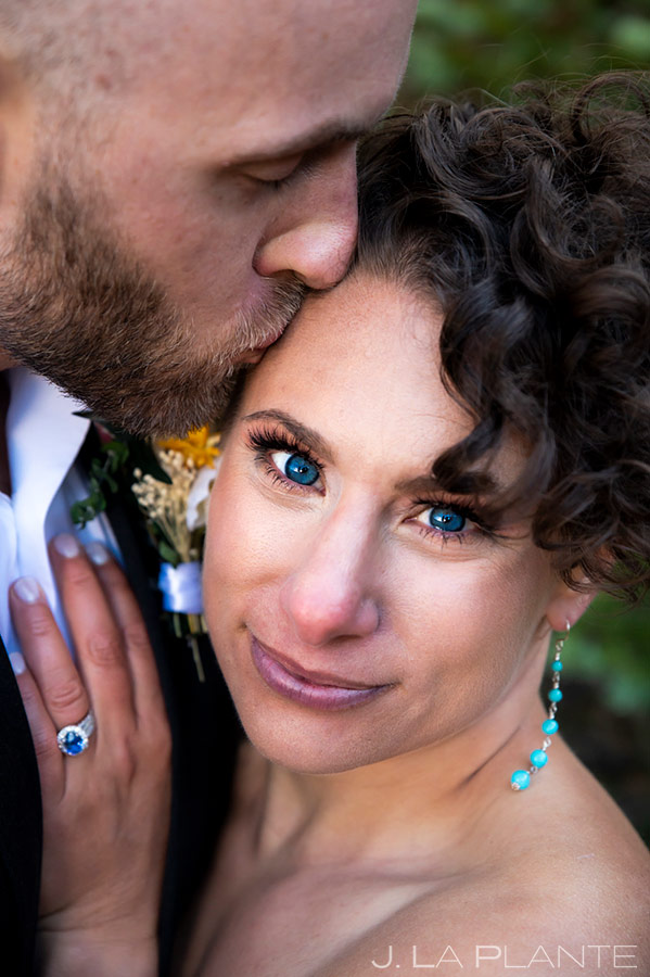 closeup portrait of bride and groom at Colorado adventure elopement