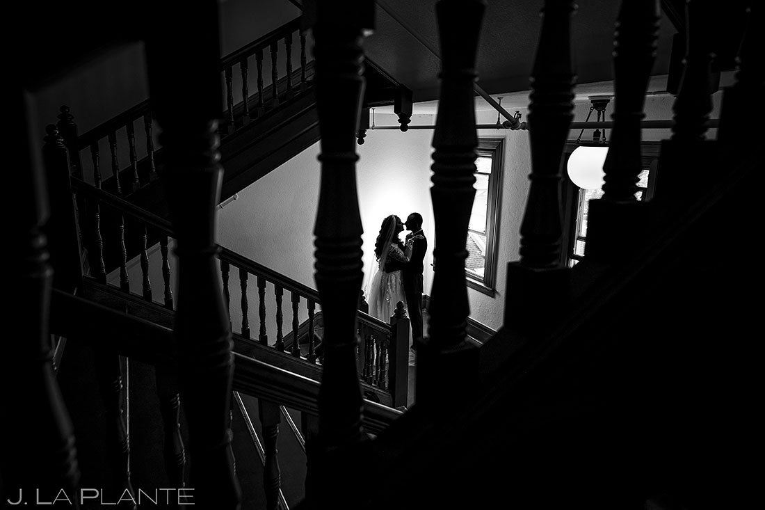 silhouette portrait of bride and groom
