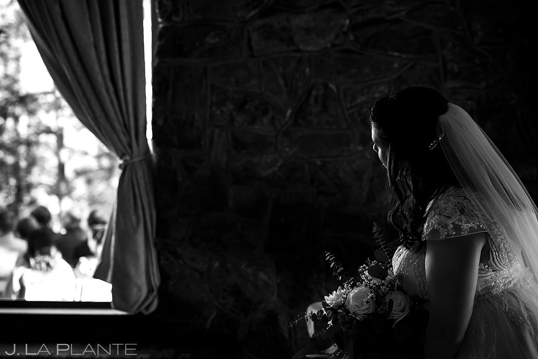 bride hanging out in venue before ceremony