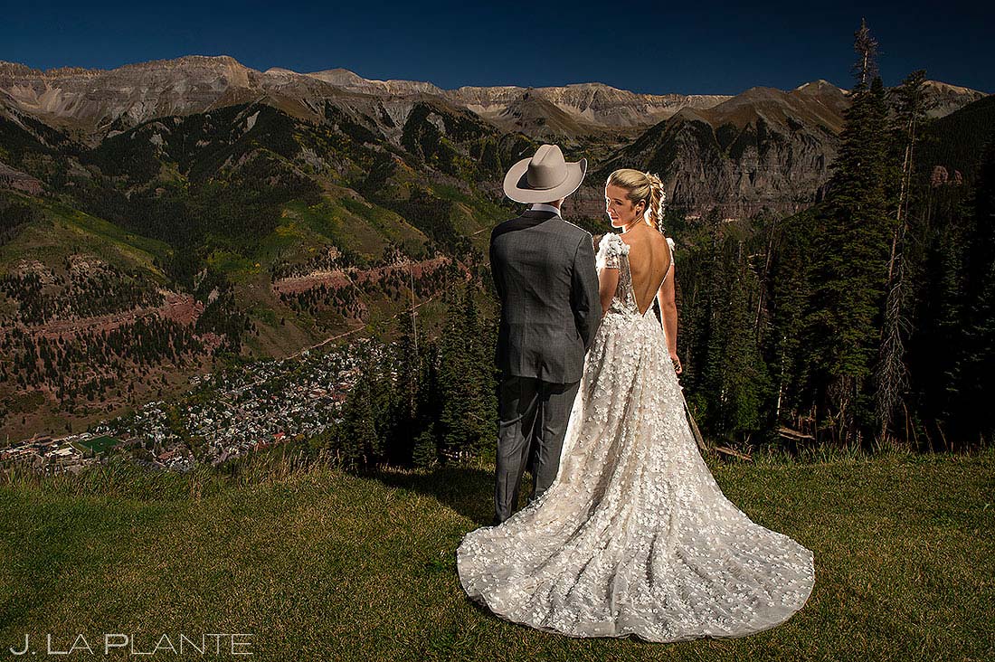 portrait of bride and groom at Telluride wedding