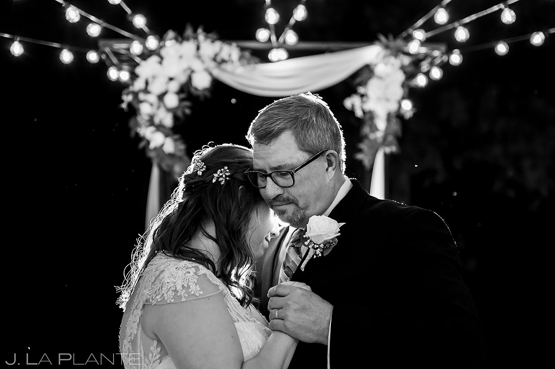 father daughter dance at fall wedding at Boettcher Mansion wedding