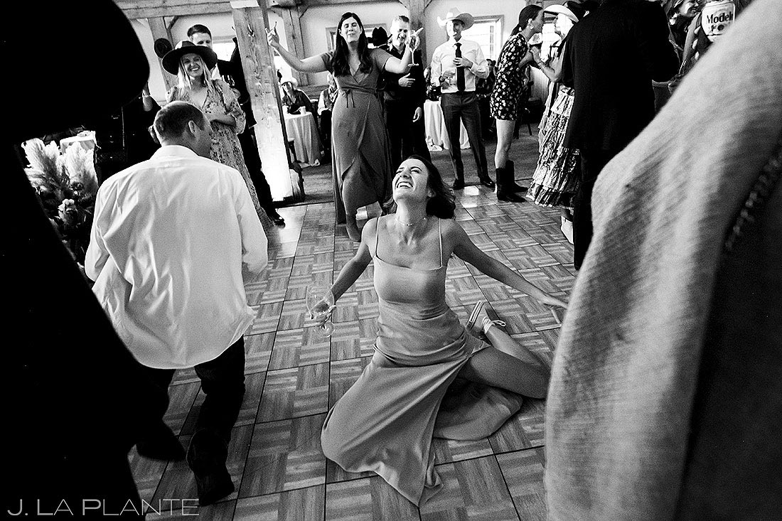 bridesmaid dancing at Telluride wedding reception
