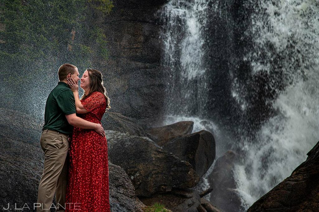 best wedding photos of 2022 engagement portrait under waterfall