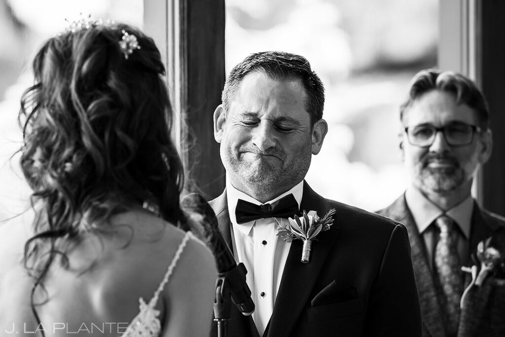 groom crying during spring wedding at The Boulders