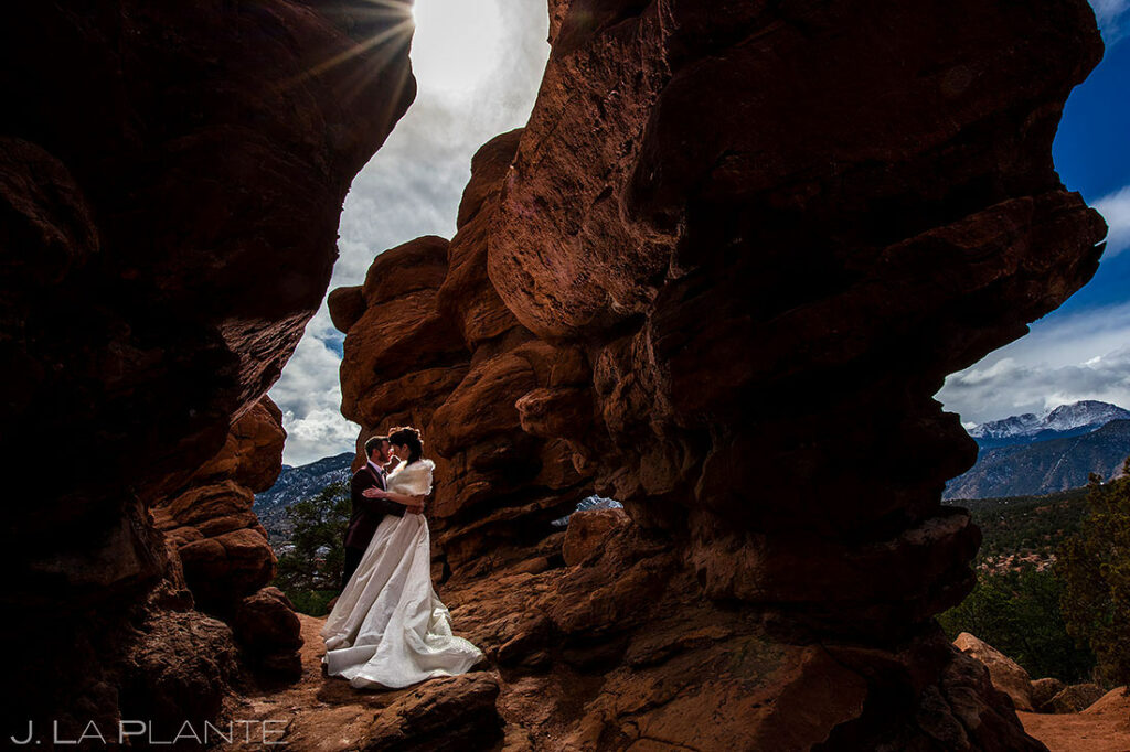 bride and groom with rock formations