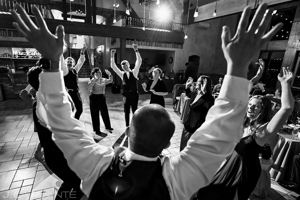 wedding guests dancing at spring wedding at Della Terra