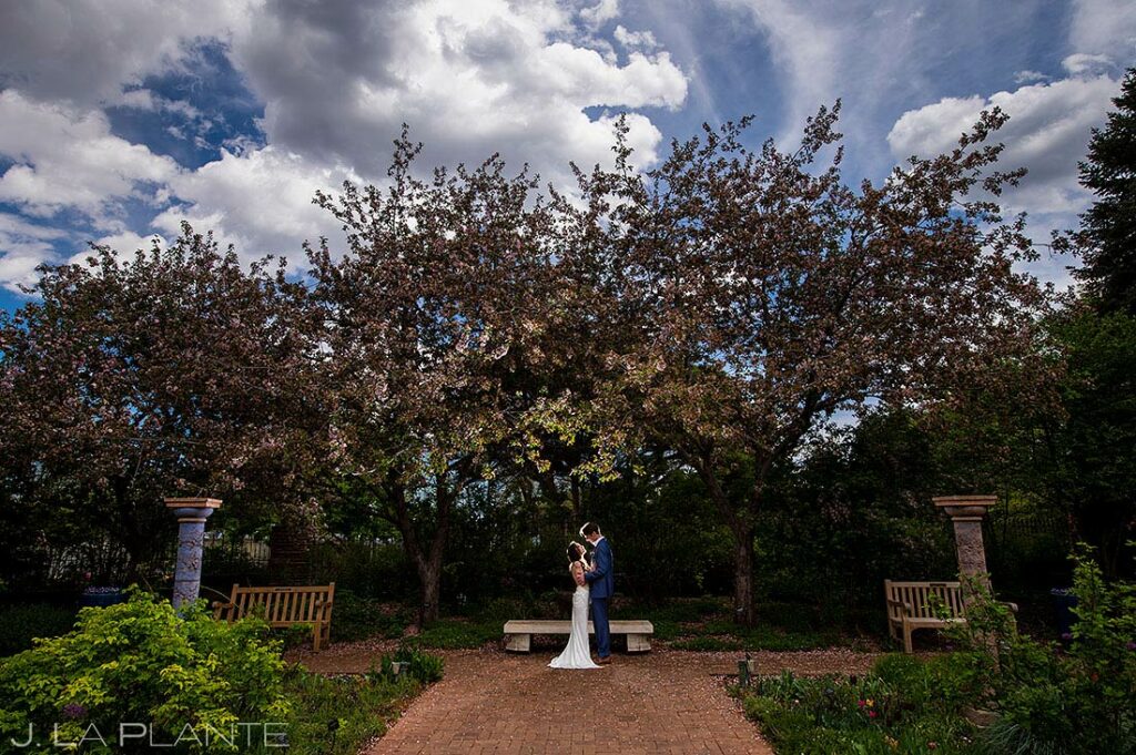 bride and groom to-be at Denver Botanic Gardens engagement session