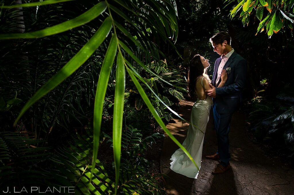 bride and groom to-be at Denver Botanic Gardens engagement session