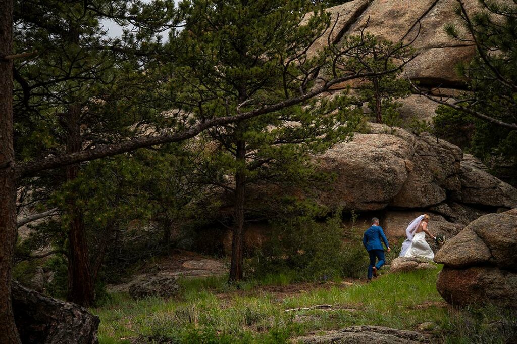 bride and groom hiking at The Boulders Black Canyon Inn wedding