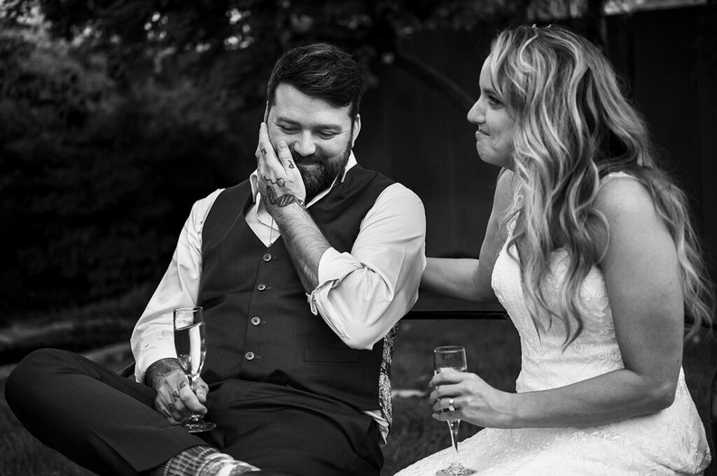 groom crying during toasts at Blanc Denver wedding