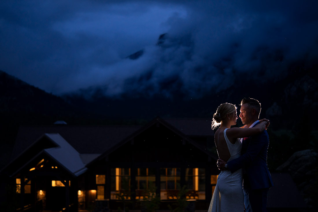 blue hour portrait of bride and groom at The Boulders Black Canyon Inn wedding