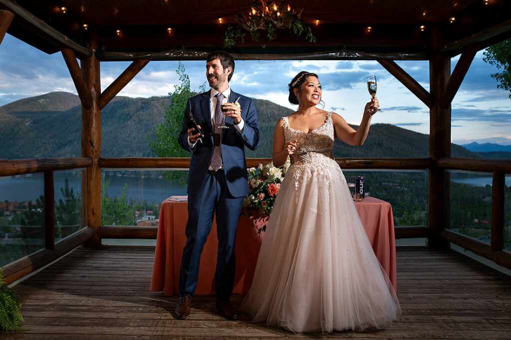 bride and groom welcome toast at Grand Lake Lodge wedding