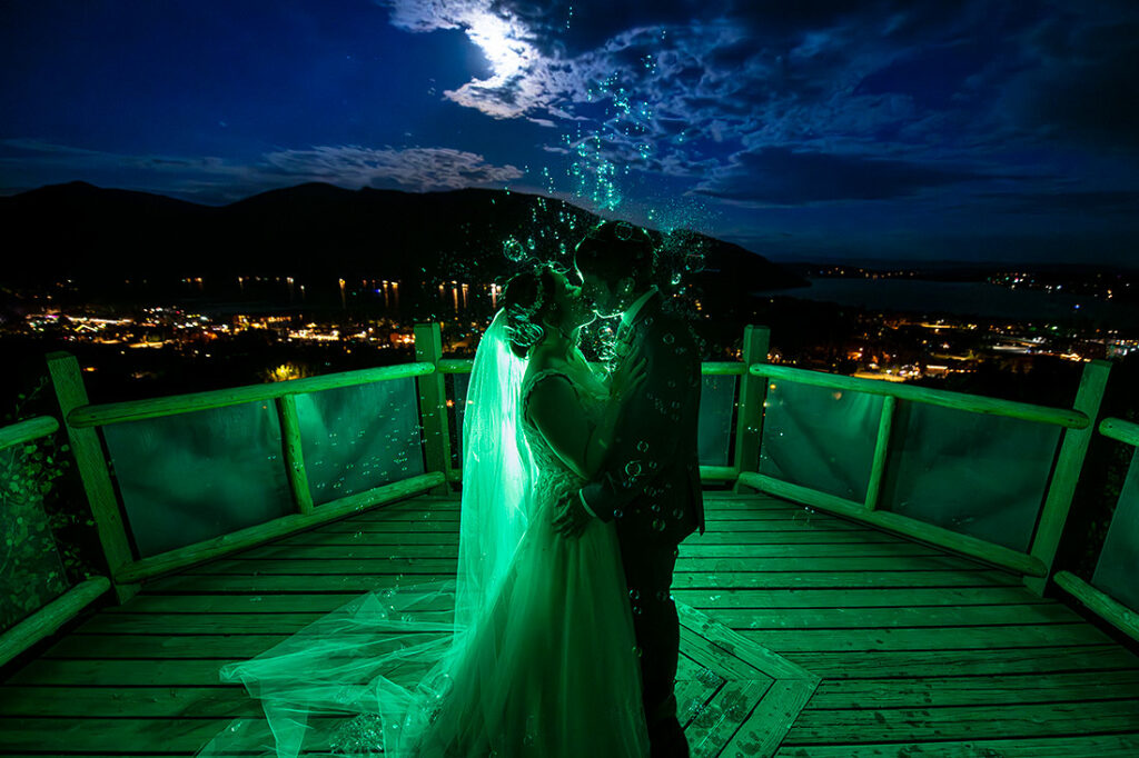 blue hour portrait of bride and groom