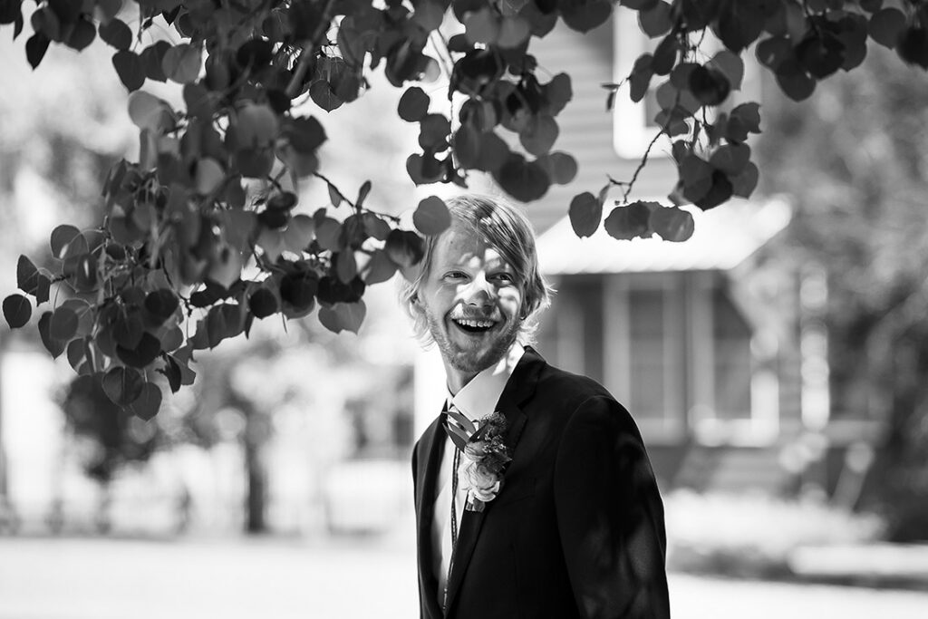 groom seeing his bride for the first time during first look