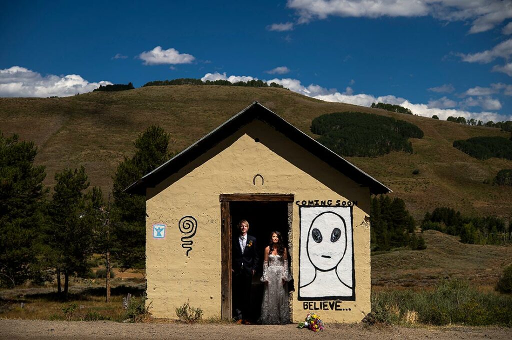 funny portrait of bride and groom at Crested Butte wedding