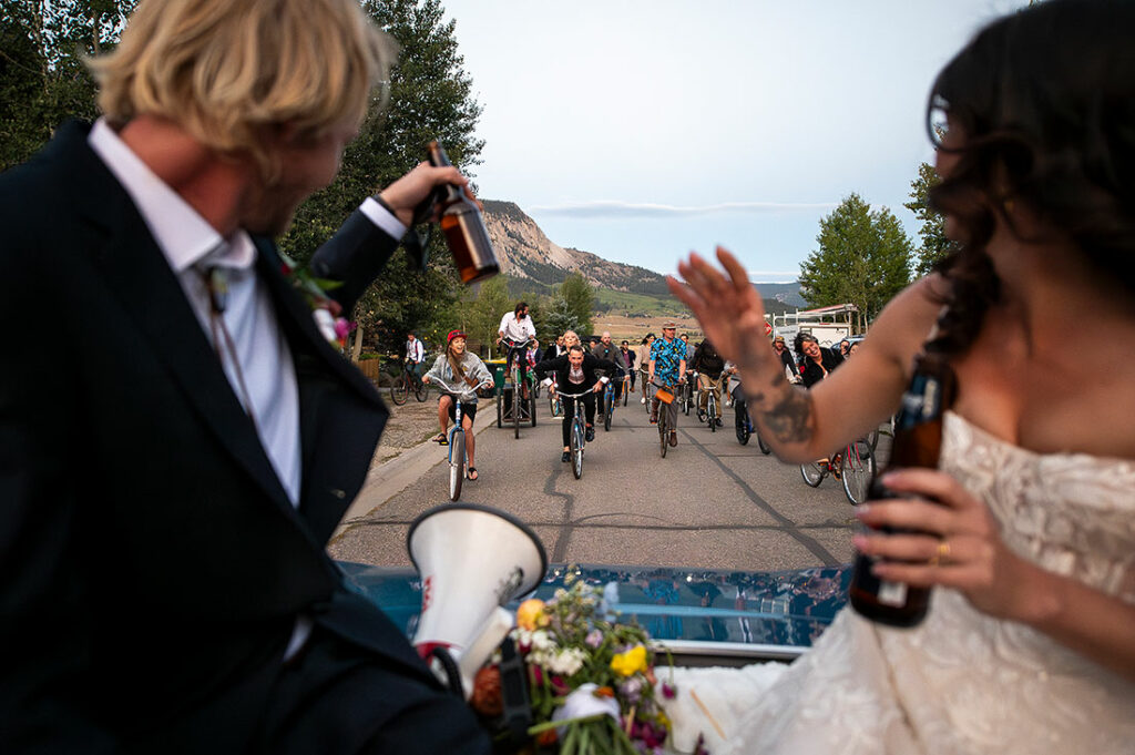bicycle parade after Crested Butte wedding ceremony