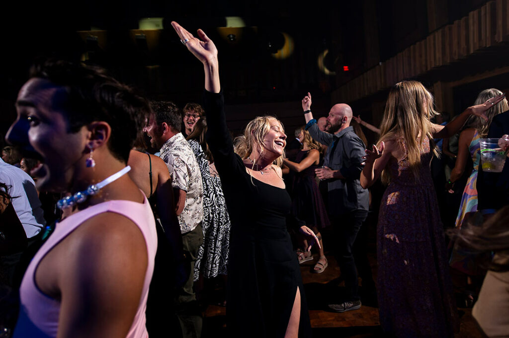 wedding guests dancing during Crested Butte wedding reception