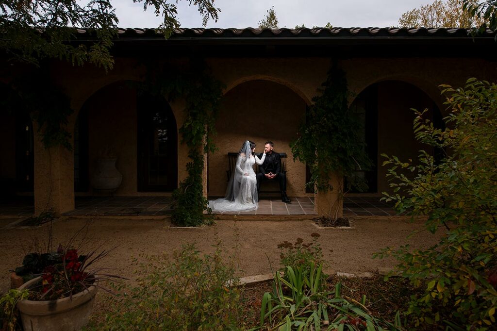 portrait of bride and groom at Villa Parker wedding