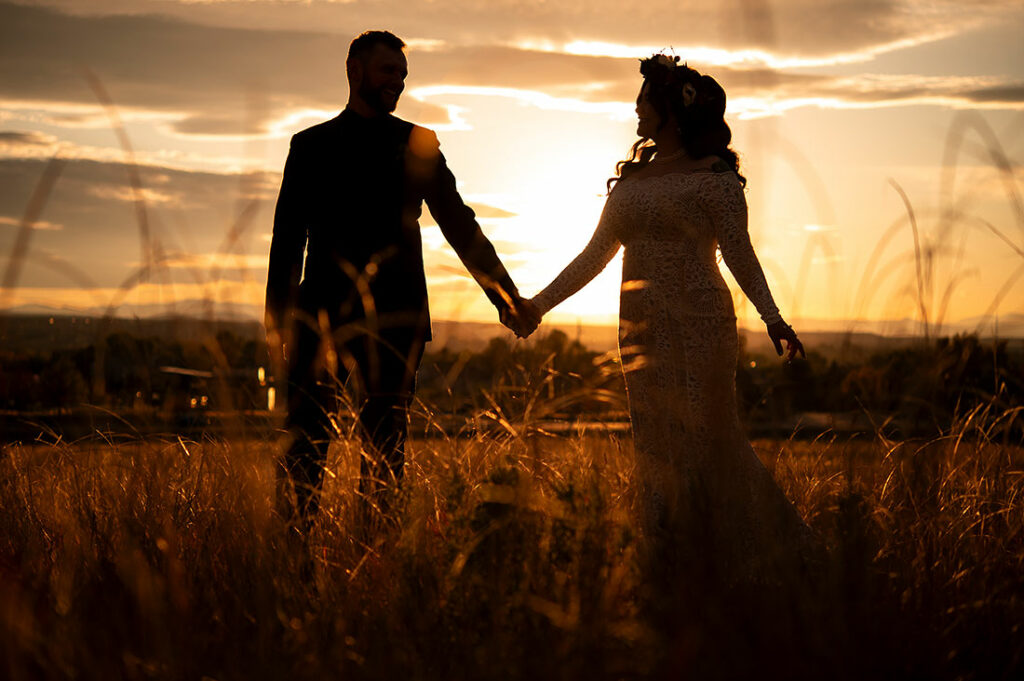 sunset portrait of bride and groom at Villa Parker wedding