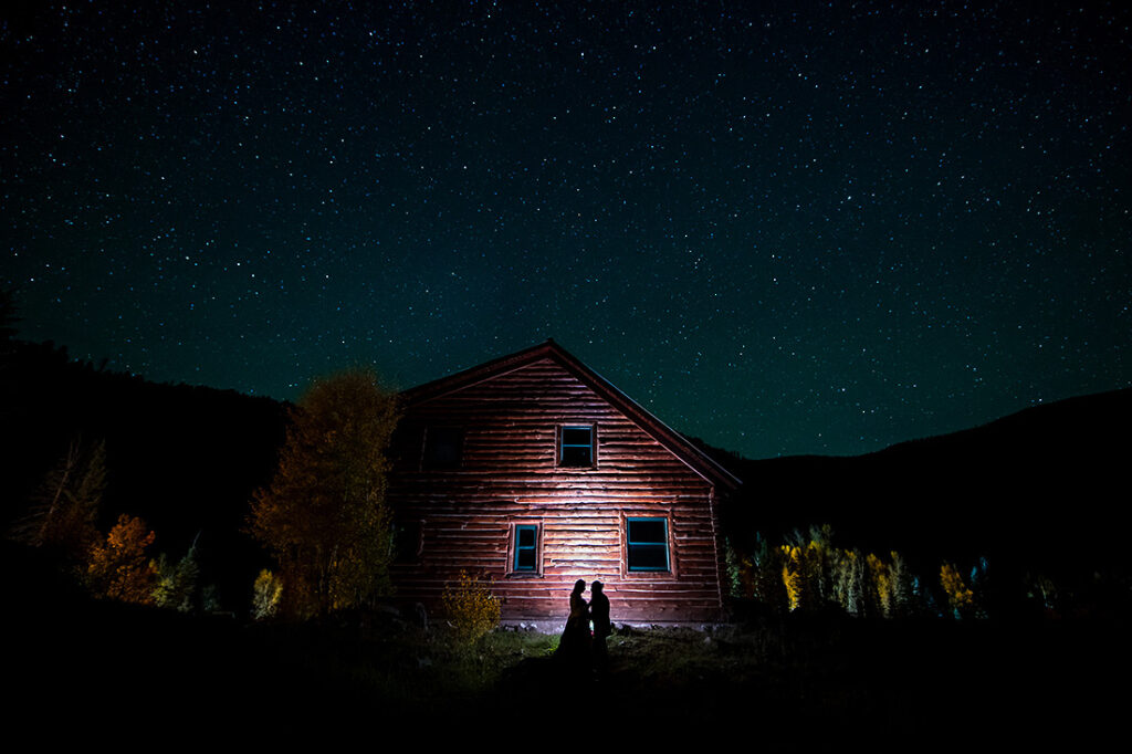 portrait of bride and groom under the stars at Telluride elopement