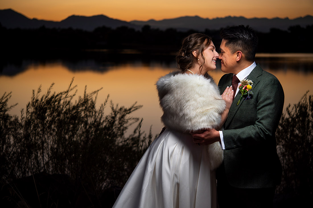 best wedding photos of 2023 sunset portrait of bride and groom