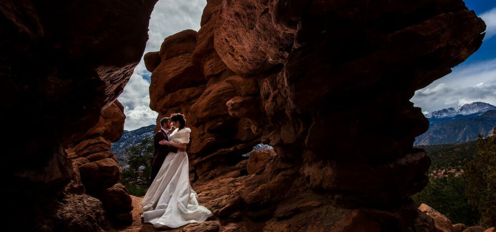 best wedding venues in southern Colorado bride and groom at Garden of the Gods