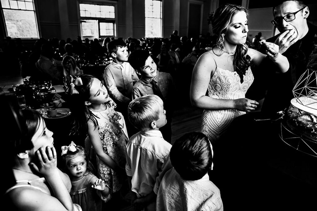 kids waiting for cake during wedding reception