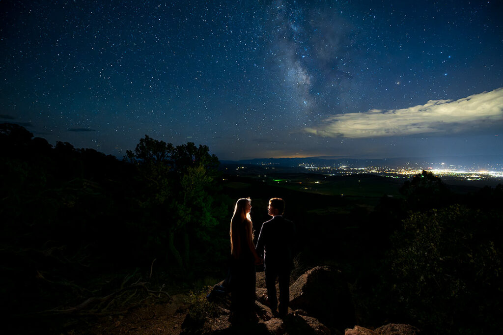 bride and groom-to-be under the stars