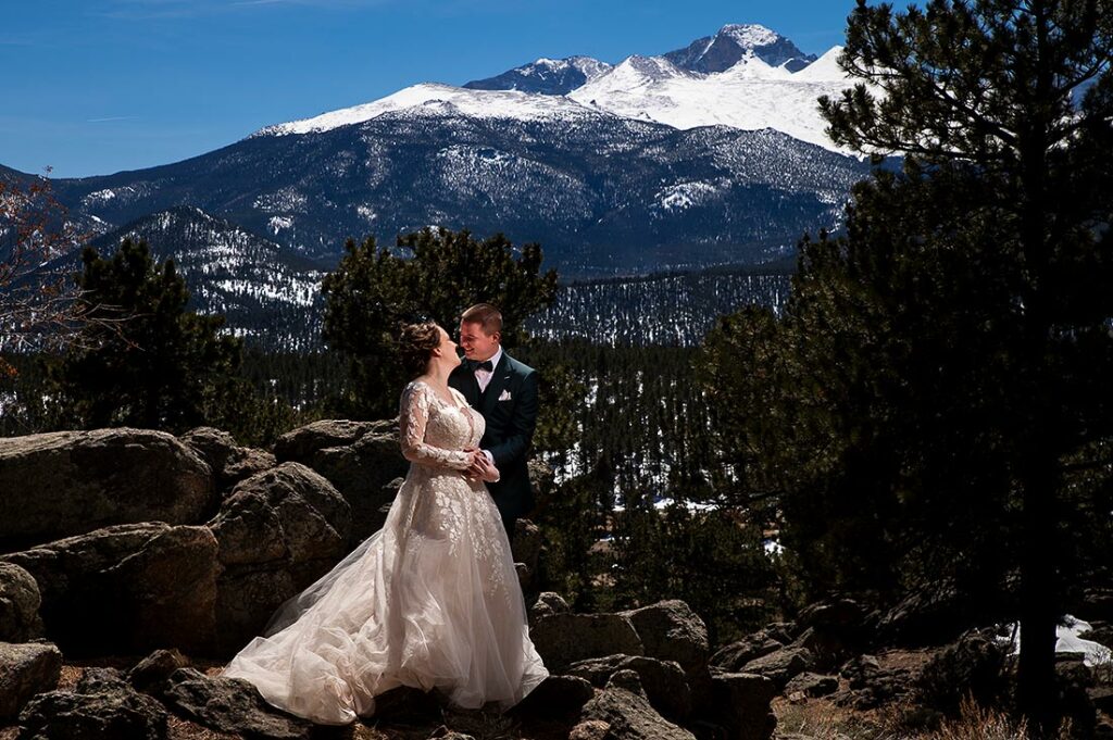 bride and groom portrait at Estes Park wedding at Black Canyon Inn
