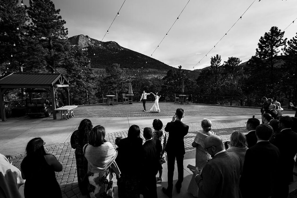 bride and groom first dance outdoors