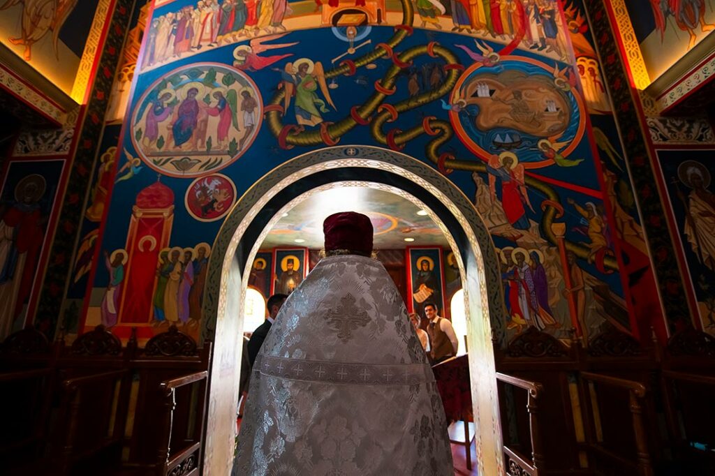 priest at orthodox wedding ceremony in Colorado Springs