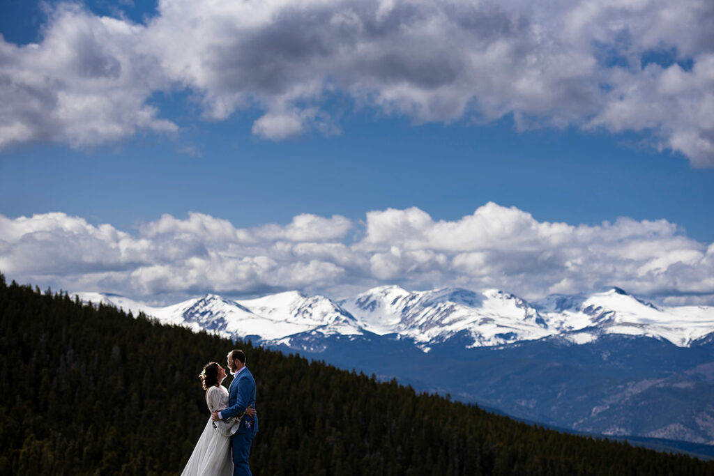 portrait of bride and groom at Echo Mountain wedding
