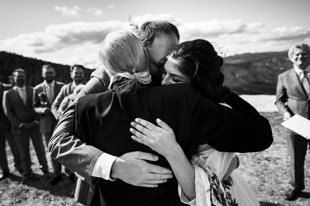 bride hugging her father during Echo Mountain wedding ceremony