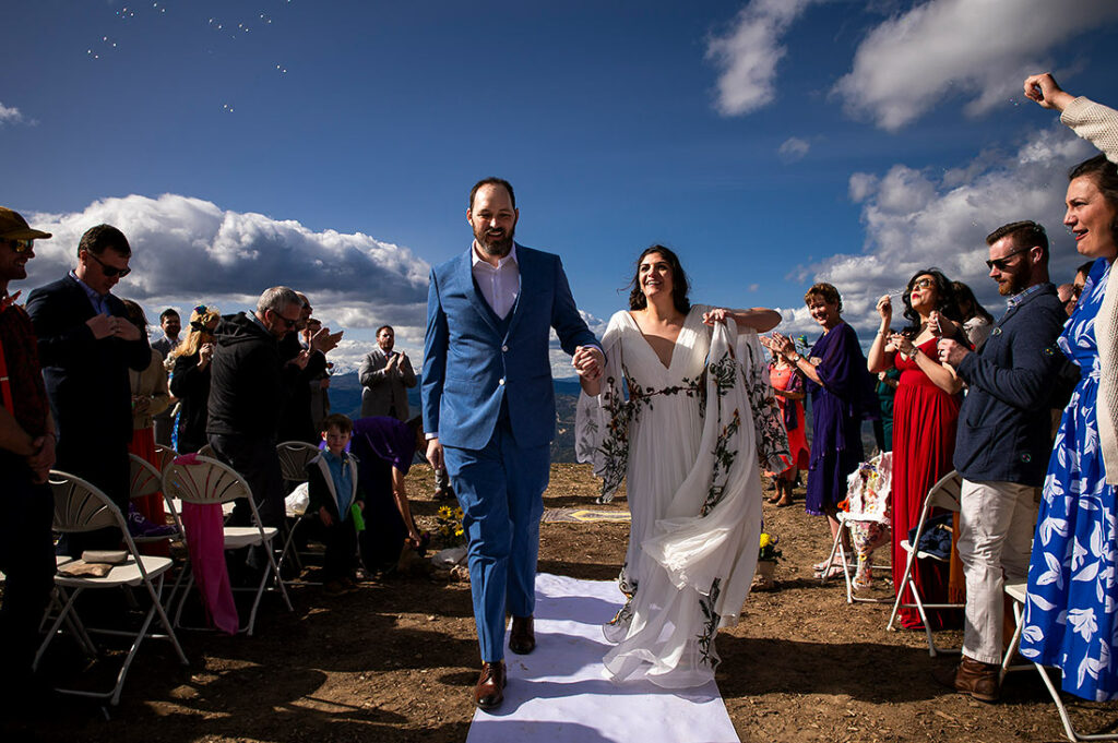 bride and groom exiting Echo Mountain wedding ceremony
